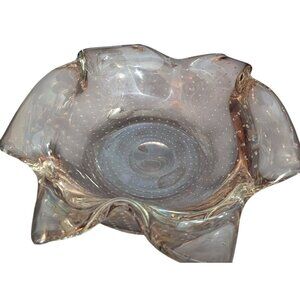 Vintage Carl Erickson Amethyst / Pink Glass Controlled Bubble Bowl 6.5 in MCM